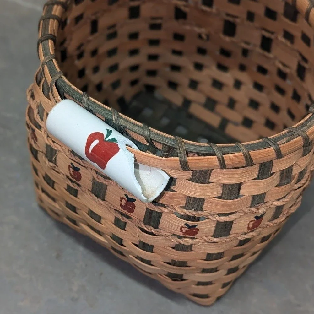 Handwoven Apple Wicker Basket‎ Farmhouse Ceramic Handles Decor 8
